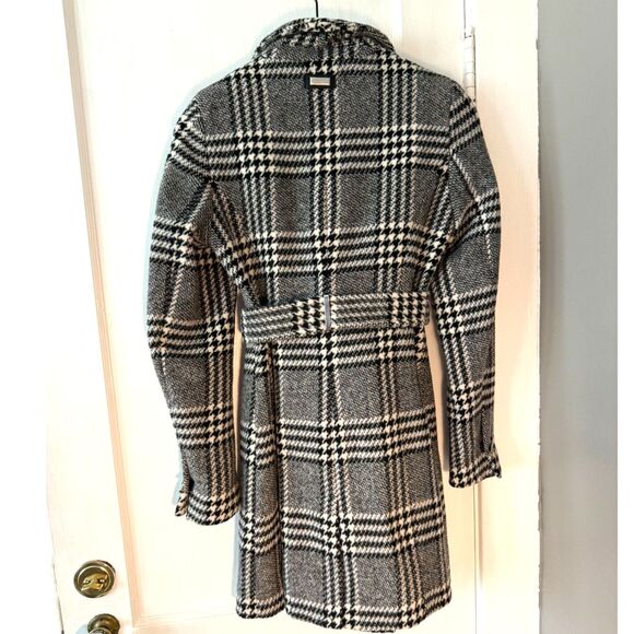Calvin Klein Wool Blend Black and White Houndstooth Wrap Coat Jacket - Picture 2 of 9